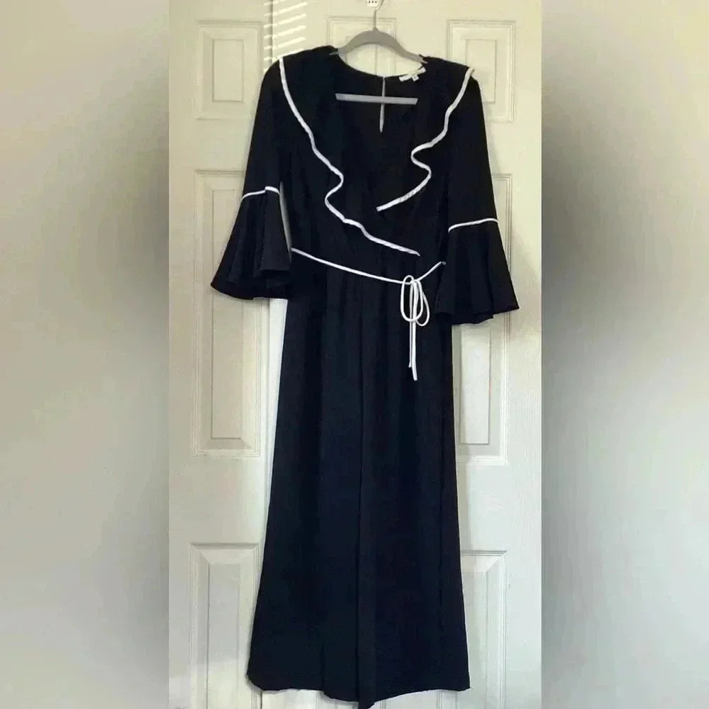 JUNE& HUDSON Black Ruffle Elegant Dressy Jumpsuit Size Medium
